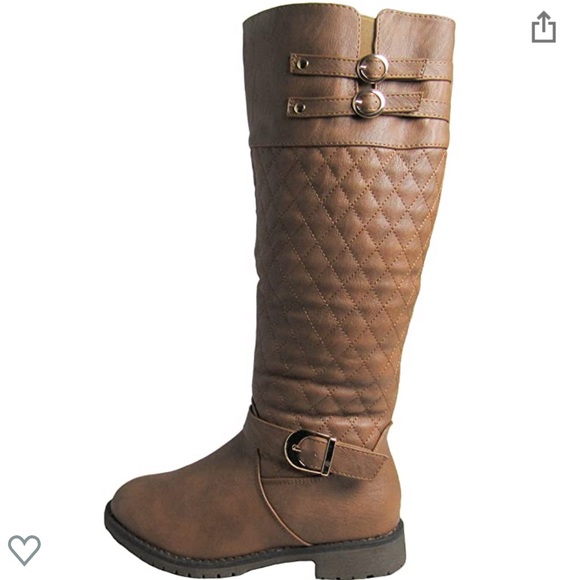 Tan Quilted Buckle Knee High Motorcycle Boots - Picture 3 of 5